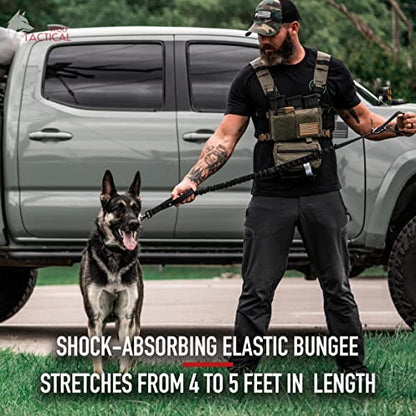 Wolf Tactical Bungee Dog Leash - Heavy Duty No Pull Leash for Large Dogs - Black