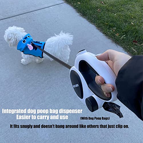 HCY&WLD Upgrade 4-in-1 Retractable Dog Leash with LED Light & Dispenser & Poop Bags, 16 ft Heavy Duty Dog Leash with Anti-Slip Handle for Dogs up to 44 lbs, 360° Tangle-Free, One Button Brake & Lock - size: Small