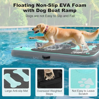 Inflatable Dog Boat Ramp for Dogs Up to 240 lbs, Inflatable Dock Floating Platform with Anti-Slip EVA Foam Safe & Easy Water Access, Dog Ramp for Boat, Pools, Lakes, Boats, Docks, Green - color: Green