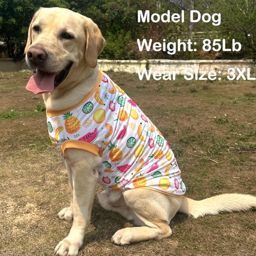 Pet Dog Yellow Sleeveless T Shirts with Fruits Pattern Printed pet Clothes Soft Breathable Vest for Large Dogs Large,Fruits - color: Vest Fruit, size: Large