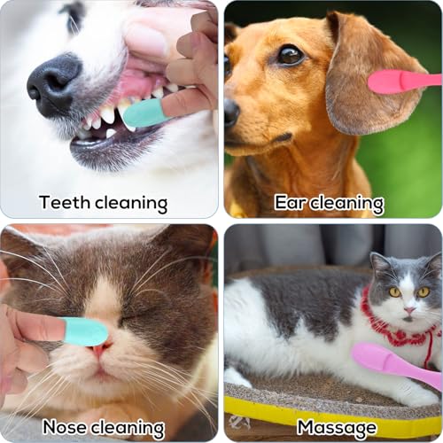 4 Pcs Cat Chin Brushes, Soft Silicone Manual Facial Cleansing Scrubber Cats Chin Cleaner Dog Finger Toothbrush Pet Tooth Brush with Improved Design for Dogs Cats Puppies Chin Cleaning Dental Care