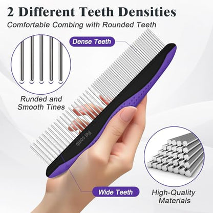 2PCS Self Cleaning Slicker Brush & Dog Comb - Skin Friendly Deshedding Grooming Tool for Dogs, Cats and Small Animals, Professional Deshedding Dematting Tool for Long and Short Haired Pets (Purple) - color: Purple