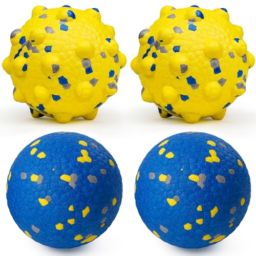 Moonorange Dog Tennis Balls for Aggressive Chewers, Indestructible Durable Bouncy Interactive Toy for Dogs Fetch Game Lightweight Floating Outdoor Training(2 Yellow Point+ 2 Blue Circle Large) - color: Yellow+Blue-Large-Point+Circle-4Pcs