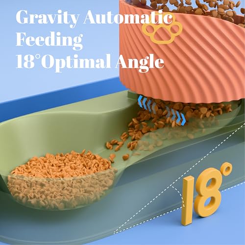 Automatic Cat Feeder and Water Dispenser 2Pcs, Dog Gravity Food Feeder and Water Bowl for Small Medium Pets Puppy Kitten, 3.5L/118.36oz Large Capacity, Easy to Clean (Orange) - color: Orange-Green