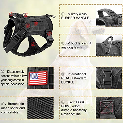 Tactical Service Dog Vest Harness for Medium Large Dog, Military K9 Training Dog Vest with Molle System Adjustable Tactical Puppy Harnesses with Handle (S, 3Black) - color: Black, size: Small (Pack of 1)