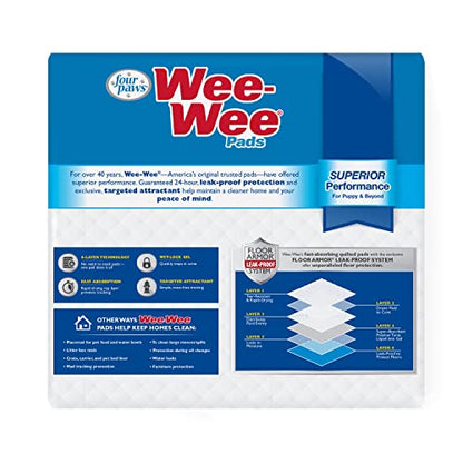 Four Paws Wee-Wee Superior Performance Unscented Pee Pads for Dogs & Puppies, Quilted Leak-Proof Dog Housebreaking Potty Training Floor Protection, 22" x 23", 100 Count - size: 100 Count