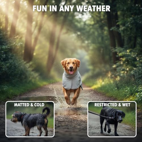Gray Dog Rain Jacket for Medium-Sized Dogs, Polyester Lightweight Pet Rain Gear, M Size Back 17.7 in Outdoor Windproof Sun Blocking