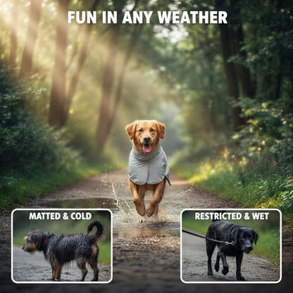Gray Dog Rain Jacket for Medium-Sized Dogs, Polyester Lightweight Pet Rain Gear, M Size Back 17.7 in Outdoor Windproof Sun Blocking