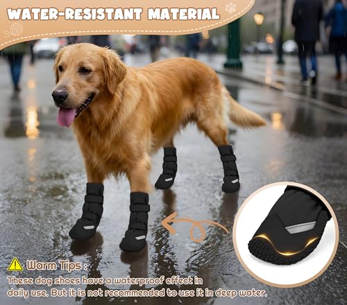 Dog Shoes, Waterproof Dog Boots & Paw Protectors, Breathable Dog Booties with Anti Slip Sole for Winter Snowy Day, Rainy Weather Indoor and Outdoor (Size 4, Black) - size: #4(width 1.96 inch)