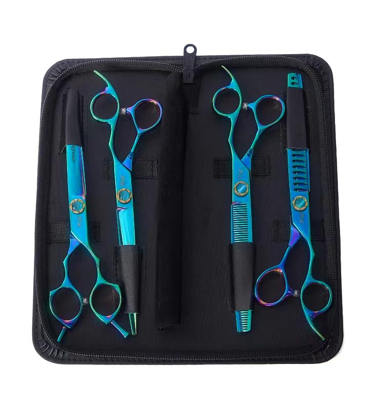 7.5'' Dog Scissors Set for Grooming 440C Stainless Steel Green Professional Pet Trimming Scissors Sharp Blades Cutting for Dogs and Cats Shears - style: SET
