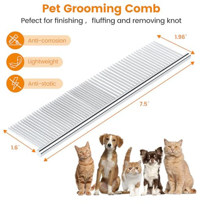 PETTOM Pet Steel Grooming Tool Poodle Finishing Butter Comb 7 1/2-inch L Silver Dog Combs with Rounded Ends Stainless Steel Teeth, Cat Comb for Removing Tangles and Knots - style: Comb B