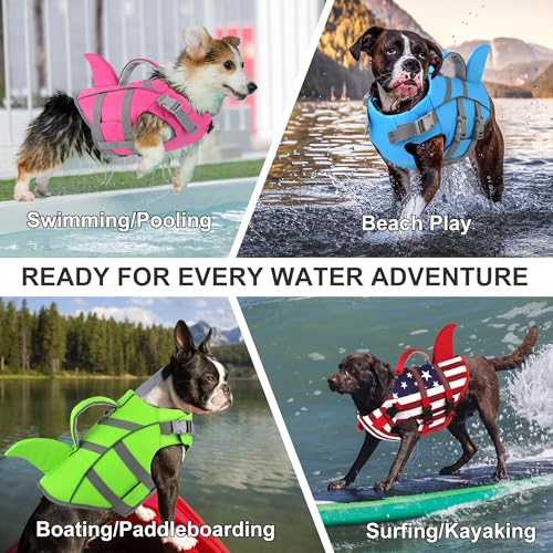 Dogcheer Dog Life Jacket with Shark Fin, High Buoyancy Swim Vest with Top Rescue Handle, Adjustable Reflective Flotation Vest for Swimming, Kayaking, Boating - Taro Purple,XS - color: Taro Purple, size: X-small