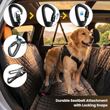 Dog Car Seat Belt 3-in-1, Escape Proof Dog Seatbelt for Car, Adjustable Pet Seat Belt with Shock Absorbing Bungee, Heavy Duty Dog Safety Belt for Small Medium Large Dogs, Black - color: Black