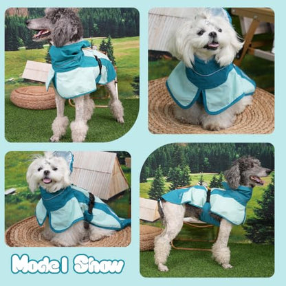Waterproof Dog Raincoat, Windproof Breathable High Collar Rain Jacket with Leash Hole, Adjustable Pet Rain Coat with Reflective Stripes for Small Medium Large Dogs - color: Light Blue&Blue, size: Large
