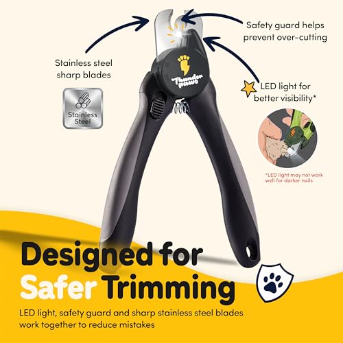 LED Dog Nail Clippers with Light Illumination, Trimmers with Protective Guard, Safety Lock and Nail File - Suitable for Large and Small Dogs & Cats (Grey) - color: Grey, size: Medium-Large (LED)