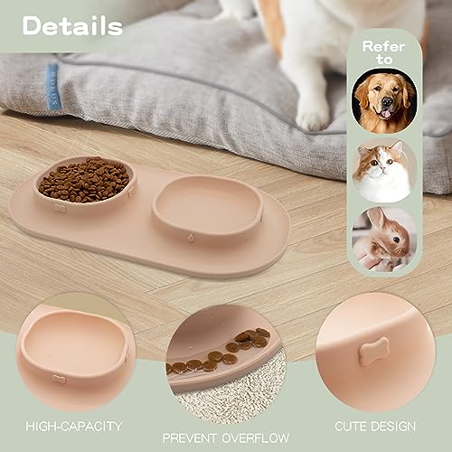 Dog Food Bowls Pet Bowls & Dog Water Bowls with No-Spill and Non-Skid, Feeder Bowls with Dog Bowl Mat for Small Medium Large Size Dogs Cats Puppy Pets, Dog Dishes (Khaki) - color: Khaki