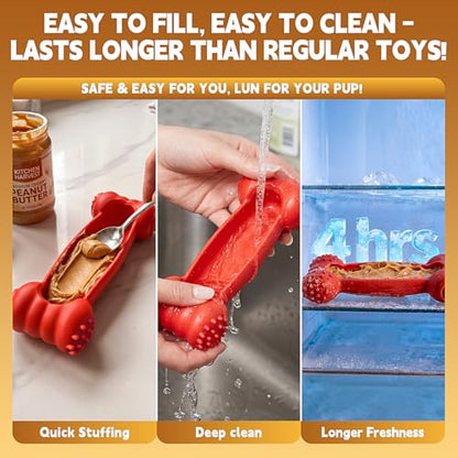 KXK Dog Toys for Aggressive Chewers - 2 Pack Indestructible Nylon Chew Bones with Frozen Enrichment Treat Dispenser & Teeth Cleaning to Keep Dogs Busy, for Pitbull, Large & Medium Breeds - color: Green & Red