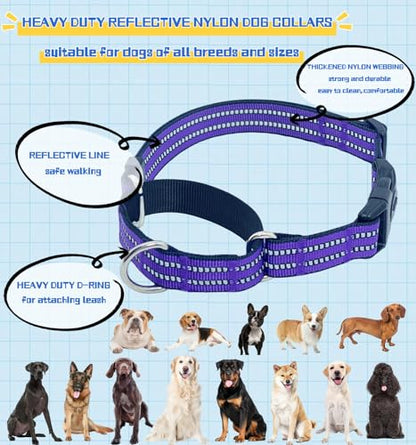 Martingale Dog Collars with Quick Release Buckle, Heavy Duty Nylon Reflective Dog Collar, NO Pull Walking Training Collar for Large, Medium, Small Dogs (Purple, Small) - color: Purple, size: Small