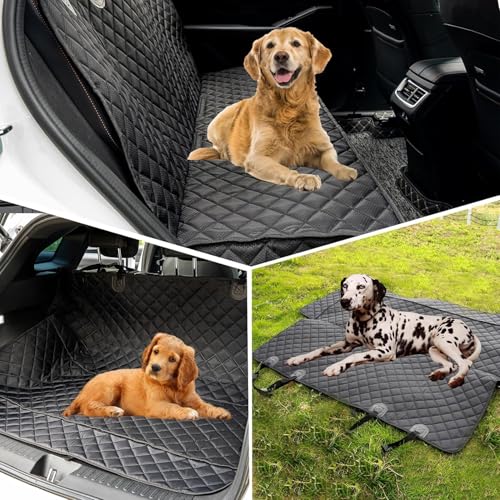 Dog Car Seat Cover, Back Seat Cover for Dogs Pet Car Seat Protector Waterproof Bench Car Seat Cover, Non-Slip Reat Seat Cover fits Middle Armrest for Most Cars Trucks SUVs - Black(1 Pack)