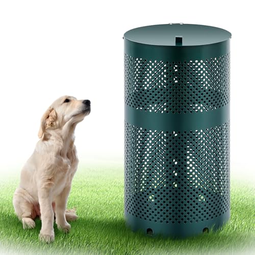 Dansydaisy Round Outdoor 10 Gallon Capacity Trash Can with Lid for Dog Waste Station - Rust Free UV Powder Coated - Designed to Mount on Any Post or Wall(Green) - color: Green, size: 10 Gallon