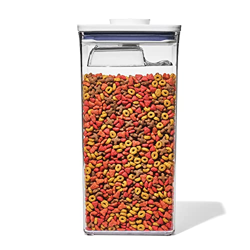 OXO Good Grips Pet POP Container – 6.0 Qt/5.7 L with Half Scoop, Ideal for up to 6.5lbs of Dog Food or 4.5lbs of Cat Food, Airtight Dog and Cat Food Storage Container, BPA Free, Clear - color: White, size: 6 Qt