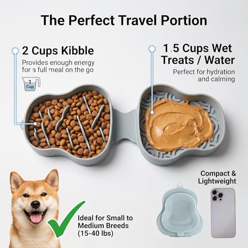 Collapsible Dog Travel Bowl with Lid, Portable Slow Feeder & Lick Mat Combo, Mess-Free Clamshell Silicone Water Dish for Hiking (Green) - color: green