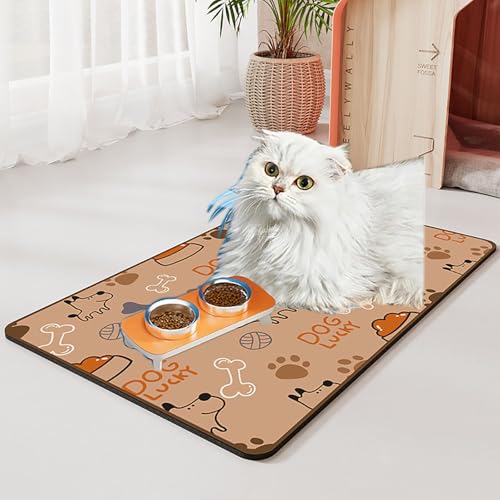 Pet Feeding Mat, 15.7 Inch x 11.8 Inch Diatom Ooze Waterproof Anti-Slip Bowel Met for Pet Food and Water (M)