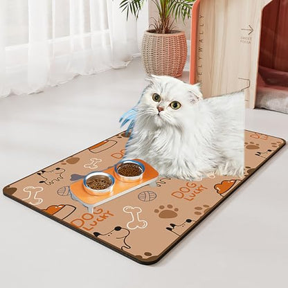 Pet Feeding Mat, 15.7 Inch x 11.8 Inch Diatom Ooze Waterproof Anti-Slip Bowel Met for Pet Food and Water (M)