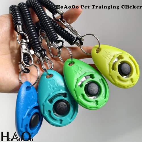 Pet Training Clicker with Wrist Strap - Dog Training Clickers for Puppy, Cat, Potty, Bird, Horse, Pet, Trainer Training Tools, Behavior Aids (Aqua + Jade Green + Blue + Lime Green)