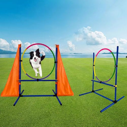 Dog Agility Training Equipment Set,Portable Dog Agility Course Backyard Set with 9ft Dog Tunnel, Weave Poles, Hoop Dog Jumps, Collapsible Water Bowl & More,Dog Training Kit for Indoor & Outdoor