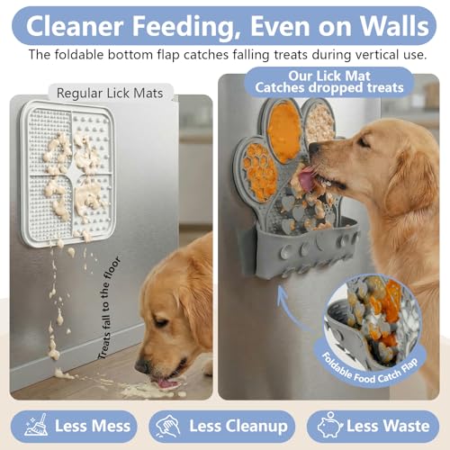 Dog Lick Mat with Suction Cups, Slow Feeder & Enrichment Mat for Dogs & Cats, Silicone Feeding Mat for Wet & Dry Food, Anxiety Relief, Mess-Free Foldable Pocket Design, Gray - color: Gray