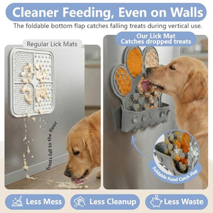 Dog Lick Mat with Suction Cups, Slow Feeder & Enrichment Mat for Dogs & Cats, Silicone Feeding Mat for Wet & Dry Food, Anxiety Relief, Mess-Free Foldable Pocket Design, Gray - color: Gray