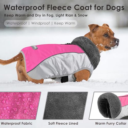 Petglad Dog Coat, Waterproof Ripstop Dog Winter Jacket with Leash Hole, Reflective Adjustable Warm Pet Fleece Snow Sweater for Small Medium Large Dogs - Pink, 3XL - color: Pink, size: 3XL