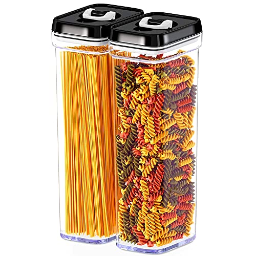 DWËLLZA KITCHEN Pasta Storage Containers for Pantry Airtight - 2 Pc Spaghetti Container Storage - Ideal for Spaghetti & Noodles, Kitchen Pantry Organization and Storage - Keeps Food Fresh & Dry - color: 04 - 1.8 Liters (Set of 2)