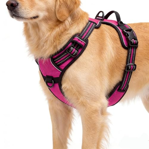 Hot Pink No-Pull Dog Harness with 2 Leash Clips，Soft Padded Vest for Large Dog, Adjustable Reflective Dog Vest Easy to Put on and Take Off, (Neck: 17"~24", Chest: 24"~32",Hot Pink L) - color: Hot Pink, size: Large