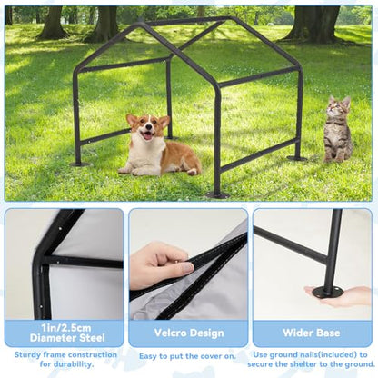 Dog Tent Shade Shelter Outdoor for Small Medium Dogs, Waterproof Sun Protection Pet House for Dogs, Small Animals and Livestock, Pet Canopy with Upgraded Doors and Ground Nails 29.5 * 25.6 inches