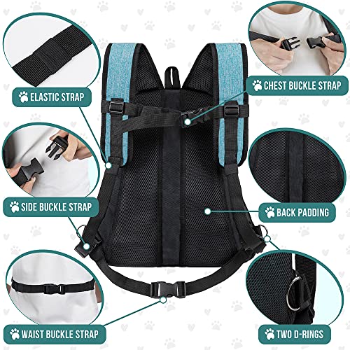 PetAmi Adjustable Cat & Dog Chest Carrier Backpack, Ventilated for Hiking & Camping, Max 15 lbs, Teal Blue - color: Teal Blue, size: Large (15.5x9x18)