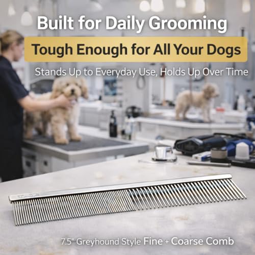 Warren London Copper Greyhound Style Everyday Dog Comb – 7.5" Professional Grooming Comb with Rounded Pins, Fine & Coarse Teeth, Smooth Glide Detangling & Coat Finishing Comb - style: Groomer's Everyday Comb