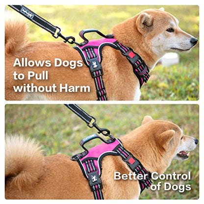 PoyPet No Pull Dog Harness, No Choke Front Clip Reflective Dog Vest with Soft Padded Vertical Handle, 3 Leash Attachments for Small Medium Large Dogs (Pink,L) - color: Pink, size: Large