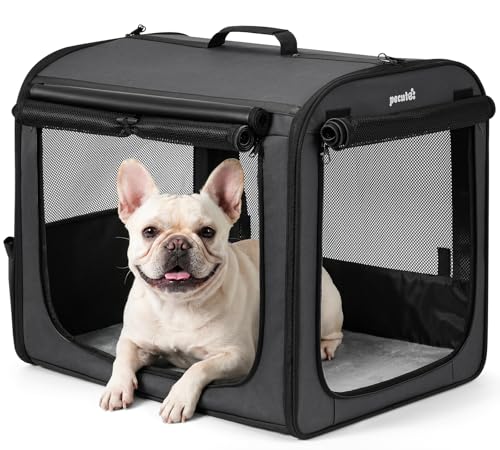 Dog Car Carrier Light Weight, 24×17.7×20.5in Dog Carrier for Cars Easy to Assemble, Dog Cars Crate Portable and Breathable, Foldable Pet Carrier for Outing, Dogs Travel Crate with Curtain Dark Gray - color: Dark Gray, size: 24.0"L x 17.7"W x 20.5"H