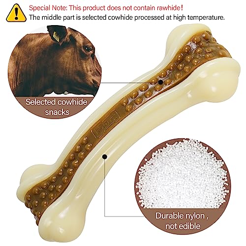 Dog Chew Toys for Aggressive Chewers, 2 Pack Beef Flavor Tough Dog Bones for Large/Medium Breed Dogs, Nylon Dog Toys for Teething and Training - size: Large+Large