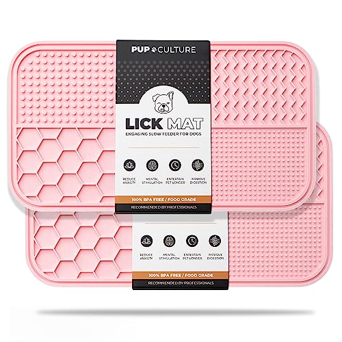 Pup Culture Dog Lick Mat for Dogs (2 Pack), Feeding Pad for Anxious Pets Plus 4 Different Puzzles for Mental Stimulation for Dogs - Supports Mental, Dental, and Digestive Health - Heavy Duty - color: Pink, size: 2 Pack