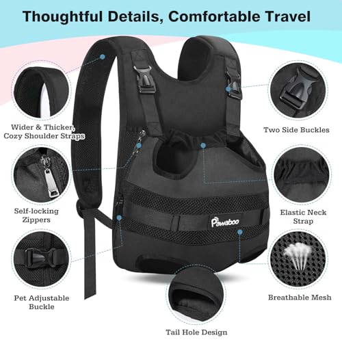Pawaboo Pet Dog Front Carrier Backpacks, Legs Out Pet Carrier Backpack for Dogs, Adjustable Dog Chest Carriers Purse for Small Medium Dogs Hands Free for Travel Hiking Cycling Camping, M, Black - color: AA-Black, style: Medium (Pack of 1)