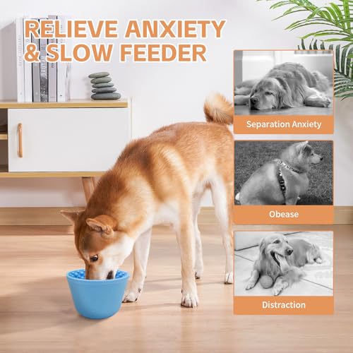 Dog Lick Bowl,Anxiety Relief Non-Slip Silicone Treat Bowl,Durable Anti-Choking Long-Lasting Enrichment Slow Feeder Licking Mat for Small Medium Large Breed,Freezable BPA Free Silicone Dishwasher Safe - color: Blue, size: M-L