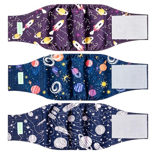 wegreeco Washable Male Dog Belly Band (Stylish Pattern) - Pack of 3 - Dog Diapers Male - Washable Male Dog Belly Wrap (Interstellar, X-Small) - color: Interstellar, size: X-Small (Pack of 3)