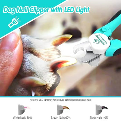 VIWIK 2 in 1 Dog Nail Trimmers with LED Light for Bloodline, Dog Comb, Dog Nail Clippers with Quick Sensor & Safety Guard to Avoid Overcutting, Cat Puppy Claw Clipper for Grooming with Nail File Blue - color: Black+Aqua