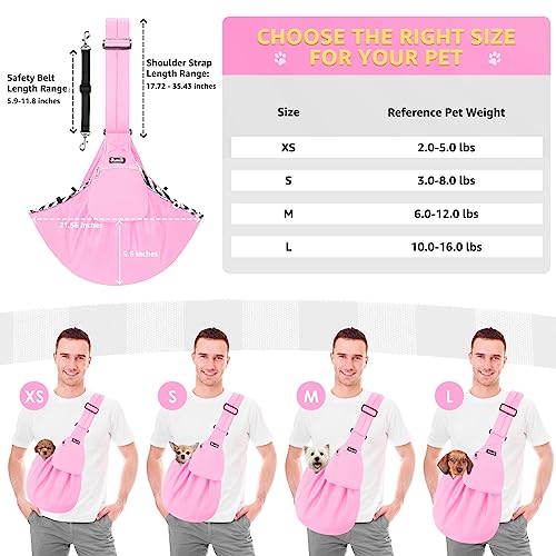 SlowTon Dog Carrier Sling - Thick Padded Shoulder Strap Adjustable Dog Carriers for Small Dogs, Puppy Carrier Purse for Pet Cat with Front Zipper Pocket Safety Belt Machine Washable (Light Pink, M) - color: G-Pink Knitted Fabric