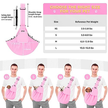 SlowTon Dog Carrier Sling - Thick Padded Shoulder Strap Adjustable Dog Carriers for Small Dogs, Puppy Carrier Purse for Pet Cat with Front Zipper Pocket Safety Belt Machine Washable (Light Pink, M) - color: G-Pink Knitted Fabric