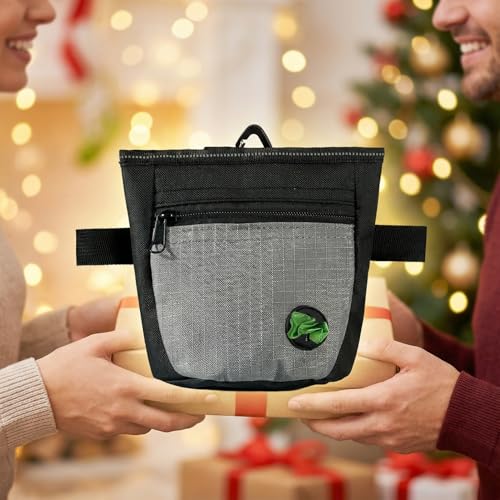 Dog Treat Pouch, Durable Training Tool for Pet Training & Puppy Training Treats (Black-Gray)