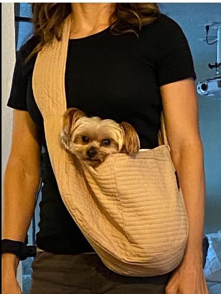 NATUYA Small Dog Carrier Sling Dog Sling Carrier for Small Dogs Puppies Cats, Big Pouch Safety Leash Pet Sling Carrier for Walking Outdoor Travel (Brown, Canvas) - color: Brown